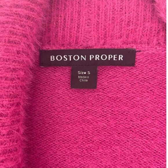 Boston Proper Plush Short Open Front Cardigan Rolled Collar Small Fuchsia Pink - Picture 5 of 6